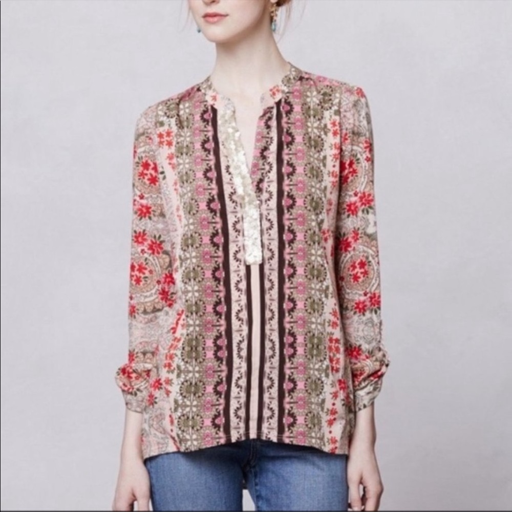 Anthropologie Tiny Devas Popover Tunic Sequin Blouse Size XS